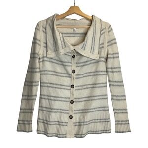 Banana Republic Lambs Wool Cashmere Striped Cardigan Sweater Shawl Collar Cozy M